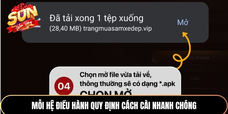 Mỗi hệ điều hành quy định cách cài nhanh chóng