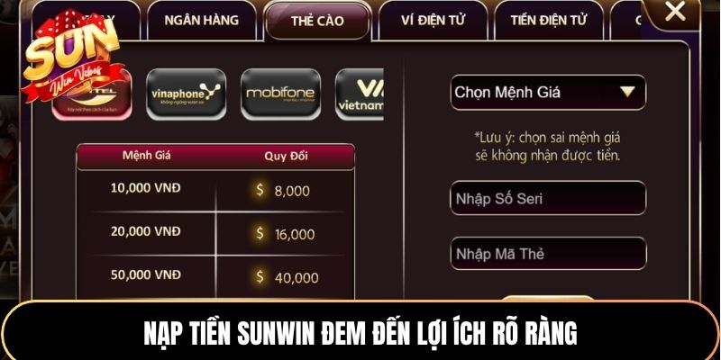 Nạp tiền Sunwin đem đến lợi ích rõ ràng